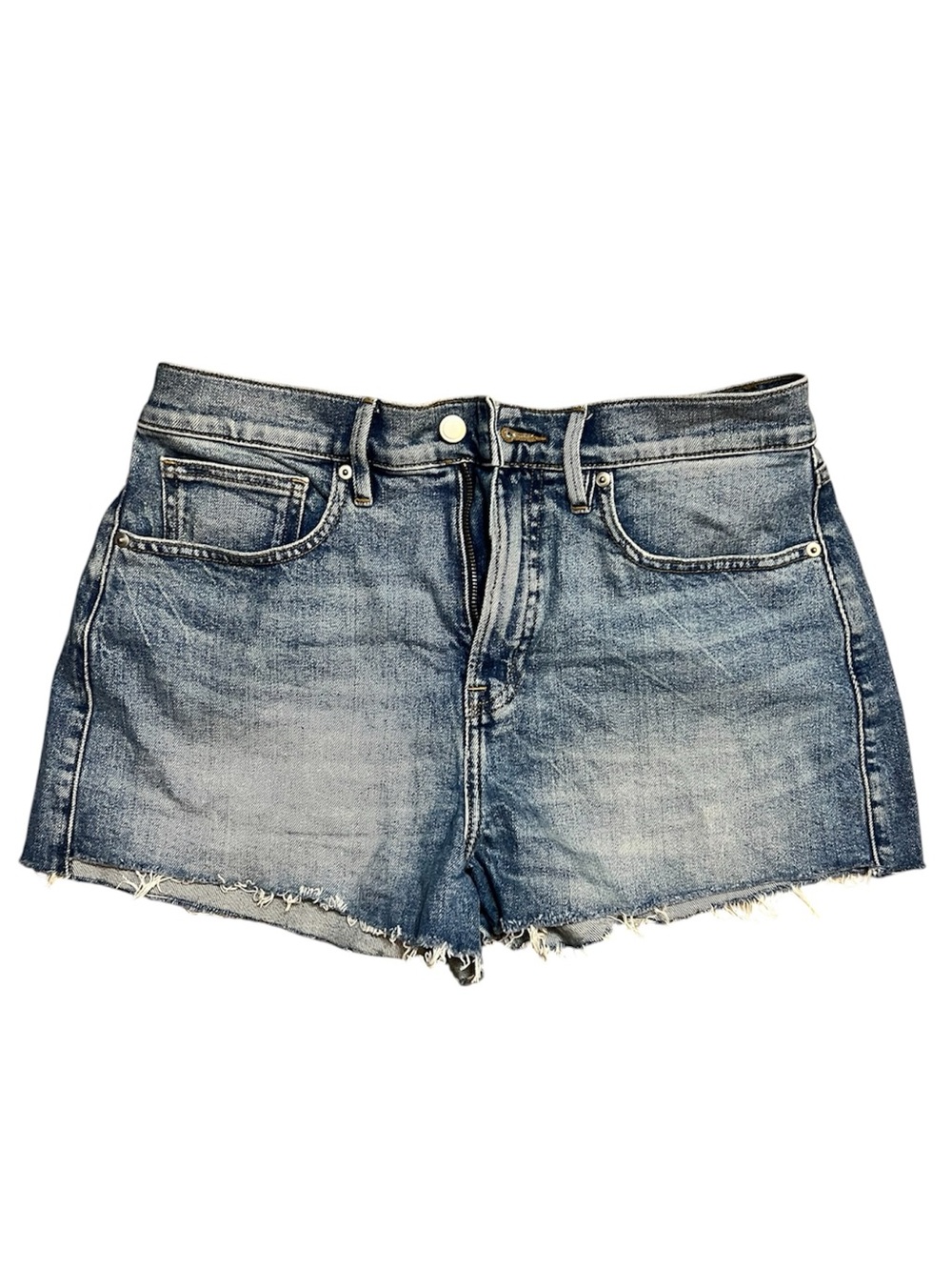 Good American Good 90’s Shorts Mid-rise Relaxed Shorts in Indigo Raw Hem 8/29